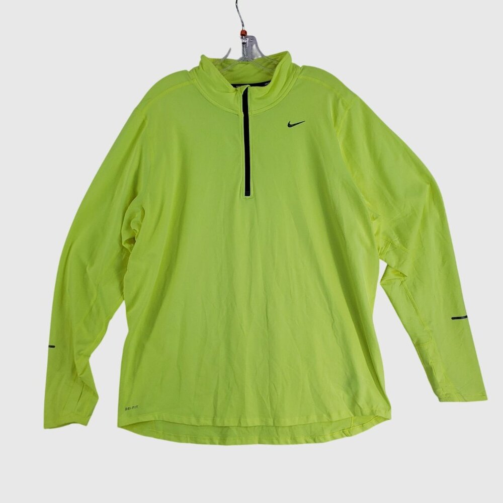 Nike Dri-Fit Mens Running Pullover Shirt XL Neon Yellow Long Sleeve